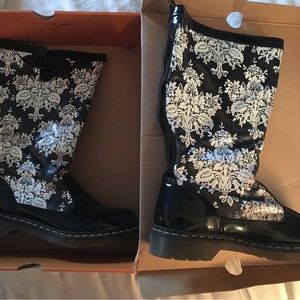 Vintage early 2000s size 10 Doc Marten tall patent leather and canvas boots.